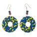 Vibrant Africa,'Blue and Yellow Cotton Hoop Dangle Earrings from West Africa'