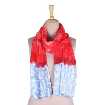 Strawberry Blast,'Cotton Scarf with Batik Pattern in Strawberry Tones'