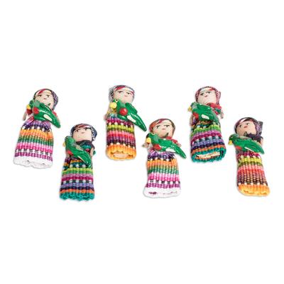 Bird Love,'Guatemalan Set of 6 Handcrafted Cotton Decorative Dolls'