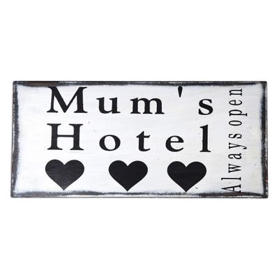 Mum's Hotel,'Hand Made White Wood Familial Sign from Indonesia'