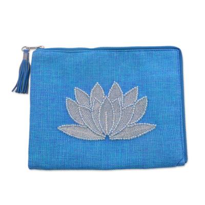 God's Grace in Sky Blue,'Floral Embellished Jute Coin Purse in Sky Blue from Java'