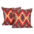 Desert Wind,'Chain Stitched Cotton Cushion Covers from India (Pair)'