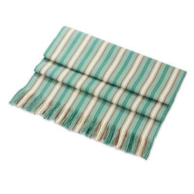 Forest Path,'Green Striped Cotton Table Runner fro...