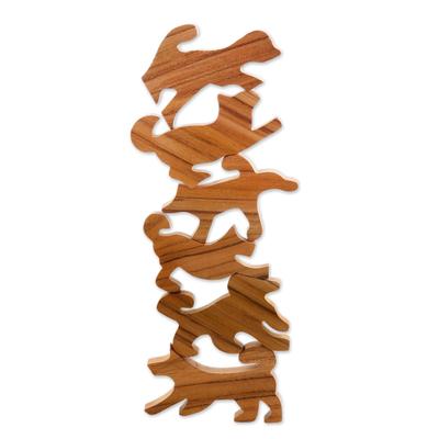 Ninja Dogs,'Hand Made Teak Dog-Themed Stacking Game (6 Pieces)'