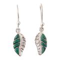 Come to Life,'Fine Silver and Chrysocolla Leaf Dangle Earrings with Hooks'