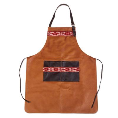 Family Day,'Peruvian Brown and Black Leather Apron with Textile Accents'