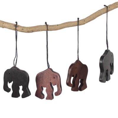 Trunk Bearers,'Handcrafted Ebony Wood Elephant Ornaments (Set of 4)'