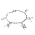 Frog Dance,'Cultured Freshwater Pearl and Silver Frog Charm Bracelet'