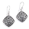 'Sterling Silver Diamond-Shaped Scroll Work Dangle Earrings'