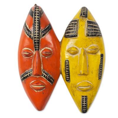 Colorful Couple,'Yellow and Orange Sese Wood Mask'