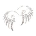 Feathered Garland,'Feather Motif Sterling Silver Half-Hoop Earrings'