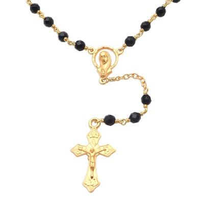 Cross Glimmer,'Gold Plated Onyx Rosary Crafted in Bali'