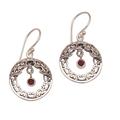 Uluwatu Moon,'Ornate Balinese Earrings in Sterling Silver and Garnet'