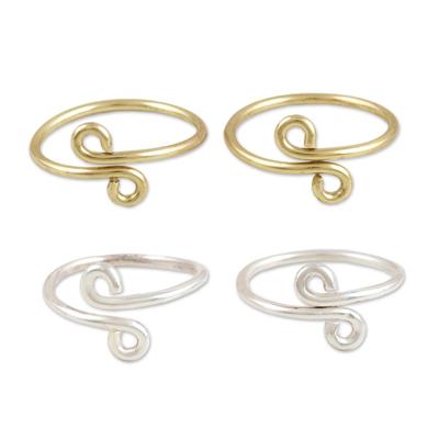 Here and There,'Handcrafted Sterling Silver and Brass Toe Rings (Set of 4)'