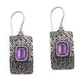 Mystical Sanctuary,'Rectangular Amethyst and Sterling Silver Dangle Earrings'