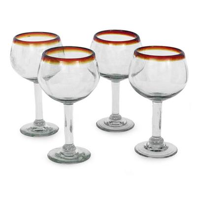 'Amber Globe' (set of 4) - Fair Trade Handblown Glass Recycled Wine Glasse