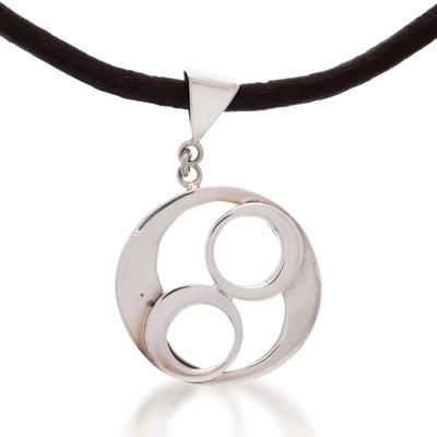 Ometeotl,'Taxco Sterling Silver and Leather Pendant Necklace'