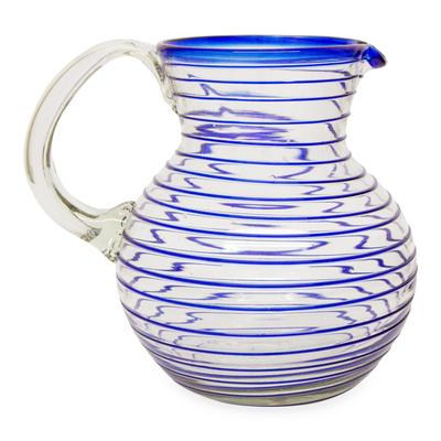 Blown glass pitcher, 'Blue Spiral'