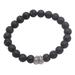 Full Circle in Black,'Lava Stone and Sterling Silver Beaded Stretch Bracelet'