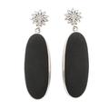 Long Oval Shadow,'Sterling Silver and Black Lava Stone Oval Dangle Earrings'