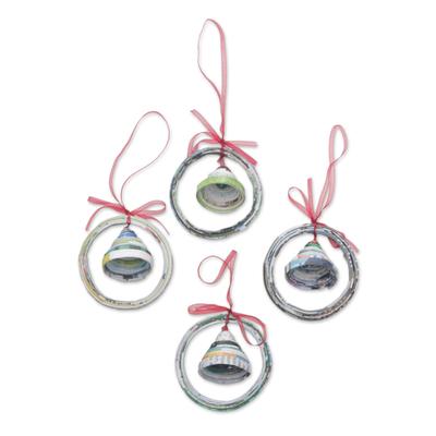 'Recycled Magazine Bell-Shaped Holiday Ornaments (...