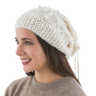 Stylish in Ivory,'Hand Knitted Ivory Color Alpaca Neck Warmer or Hat'