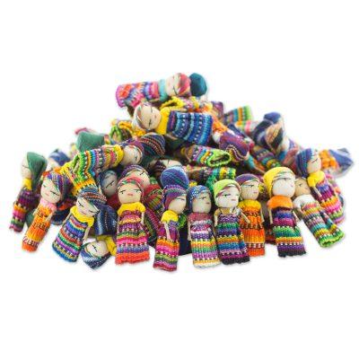 The Worry Doll Clan,'Set of 100 Guatemalan Worry Dolls with Pouch in 100% Cotton'