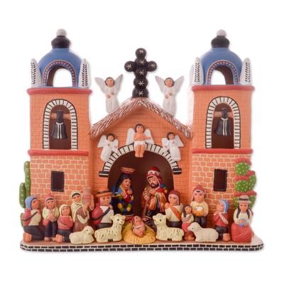 Andean Church,'Hand-Painted Ceramic Nativity Sculp...