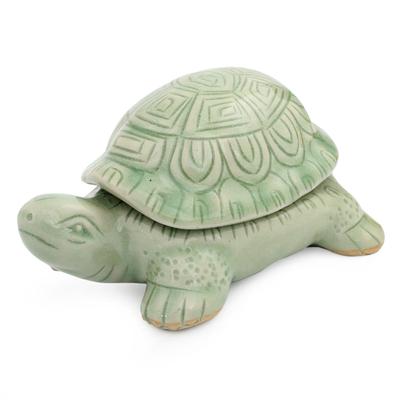 Celadon ceramic box, 'Green Thai Turtle'