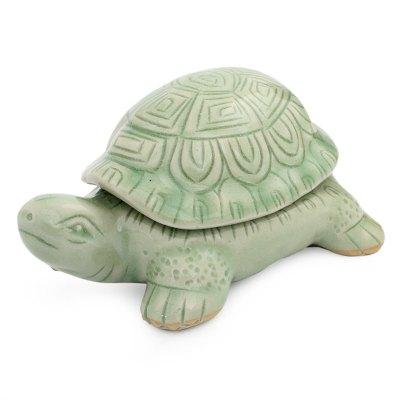 Celadon ceramic box, 'Green Thai Turtle'