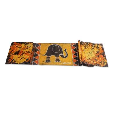 'Elephant-Themed Batik Cotton Table Runner from Ghana'