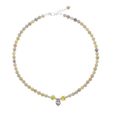 Dewy Morning,'Beaded Serpentine Necklace with 950 Silver'