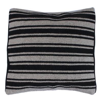 Duality Stripes,'Handwoven Striped Wool Cushion Co...