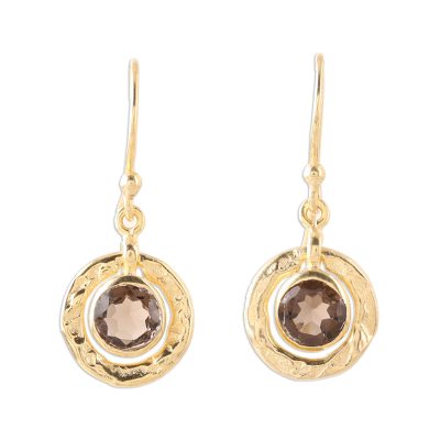 18k Gold Plated Smoky Quartz Dangle Earrings 'Smoky Charm'