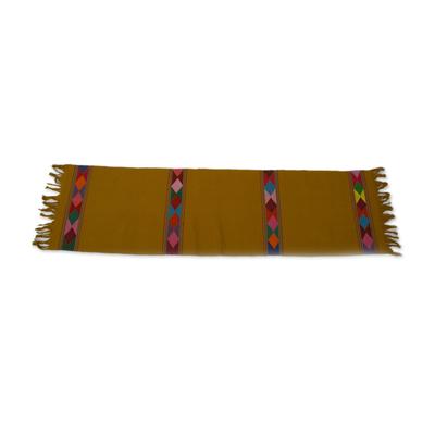 Harvest Fiesta,'Mustard Yellow Cotton Hand Woven Diamond Motif Table Runner'