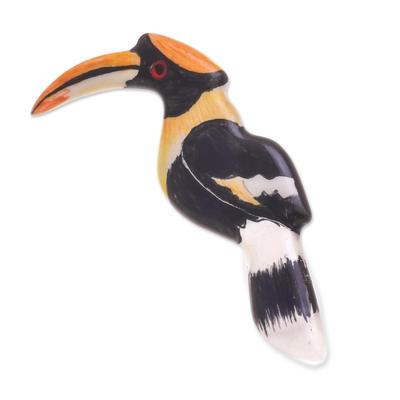 Hornbill Love,'Ceramic Handpainted Hornbill Brooch Pin'