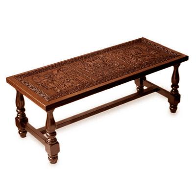 Andean Elegance,'Peruvian Traditional Leather Wood Coffee Table'