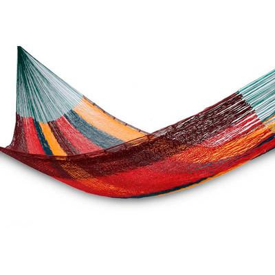 'Red Wine Sunset' (single) - Single Mayan Rope Style Mexico Cotton Hammock