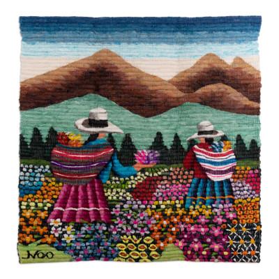 Women Picking Flowers,'Floral Wool Tapestry Wall H...