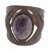 Gemstone Gaze,'Brazilian Amethyst and Brown Leather Wristband Bracelet'