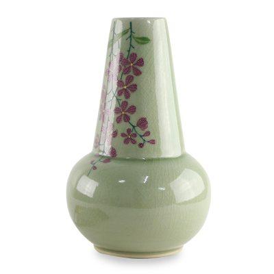 Hanging Flowers,'Hand Crafted Celadon Ceramic Floral Vase from Thailand'