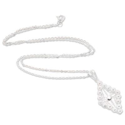 Starry Rhombus,'Sterling Silver Filigree Rhombus Necklace from Java'
