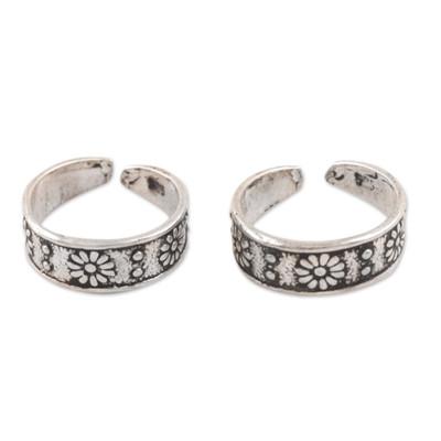 Joyful Blossoms,'Floral Sterling Silver Toe Rings ...