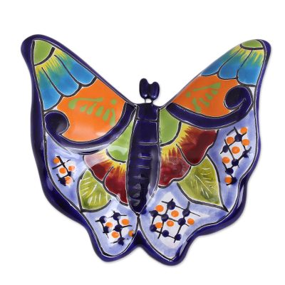 'Hand-Painted Ceramic Butterfly Wall Sculpture from Mexico'
