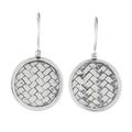 Woven Circle,'Sterling Silver Circle Weave Dangle Earrings from Thailand'