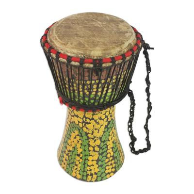 Colorful Pebbles,'Hand-Painted Sese Wood Djembe Dr...