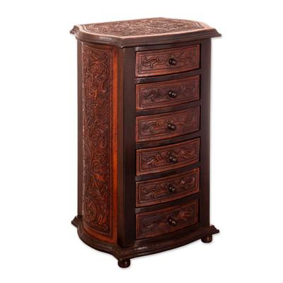 Colonial Majesty,'Handcrafted Wood and Leather Accent Chest from Peru'