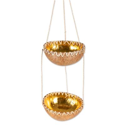 Natural Prosperity,'Handcrafted Coconut Shell Hanging Planter in a Natural Hue'