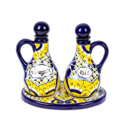 Sunny Salad,'Talavera Floral Ceramic Oil and Vinegar Bottles (3 Pieces)'