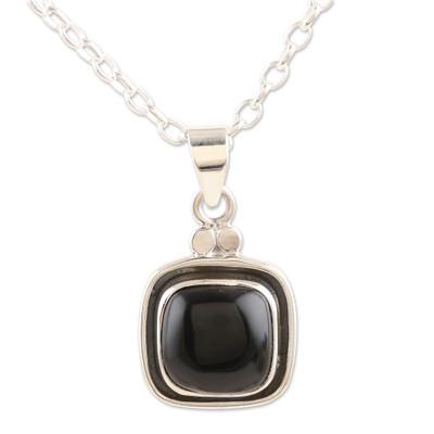 Courageous Whim,'Sterling Silver Pendant Necklace with Onyx Stones'